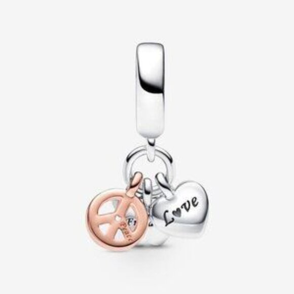 Pandora Two-Tone Rainbow Heart, Butterfly & Peace Triple Dangle Charm - Picture 2 of 4